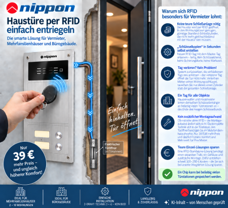 Preview: Vorteile der RFID-Türöffnung für Vermieter mit der Nippon Türsprechanlage